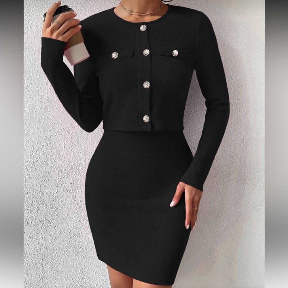 Elegant Black Dress with Jacket - Picture 2 of 3